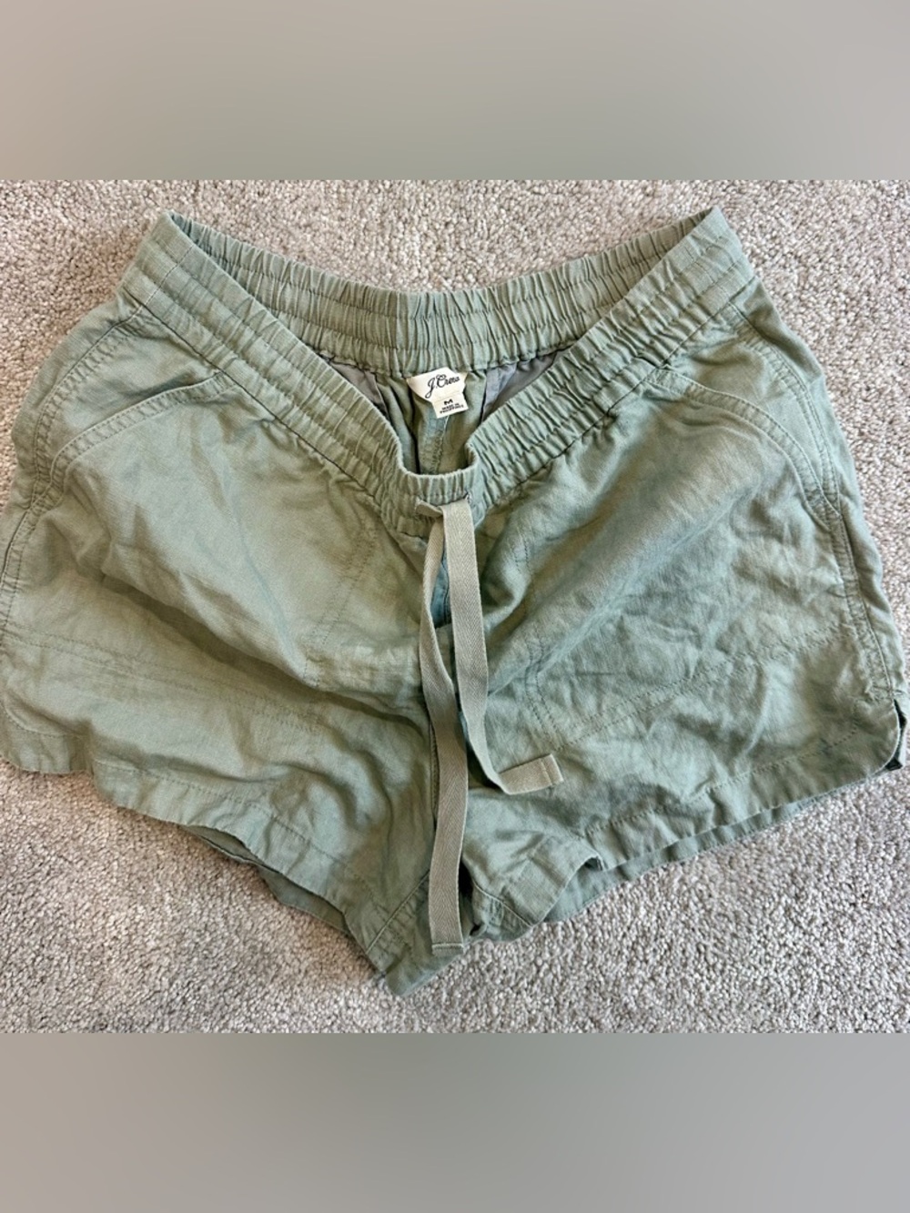 J. Crew Olive Green Athletic Linen-Blend Shorts